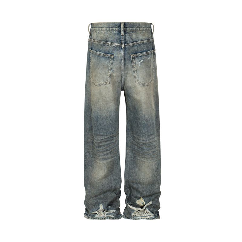 Japanese Brand × Jean Heavy Dirty Dye Scrub Destroyed Straight Loose Jeans Size US 35 - 4 Thumbnail
