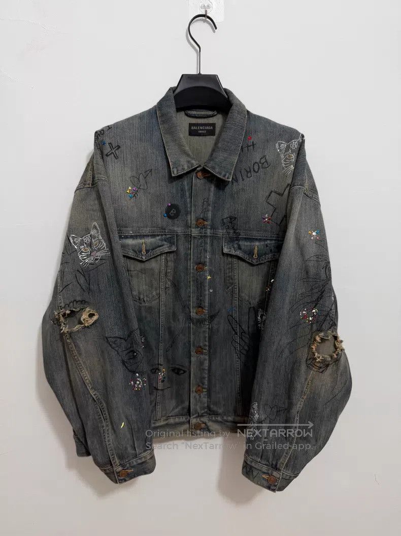 Balenciaga Balenciaga Wash-worn graffiti pattern print single-breaste Size US M / EU 48-50 / 2 - 1 Thumbnail