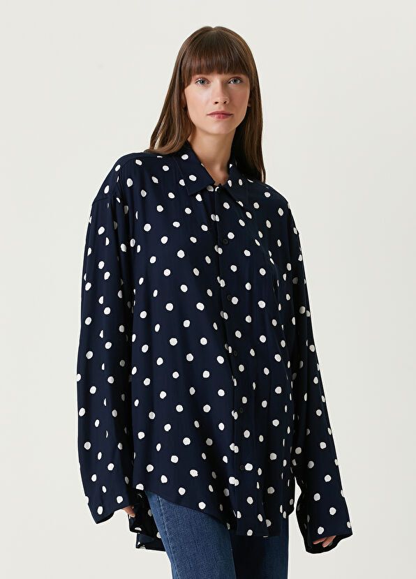 Balenciaga o1y0625 Patterned Shirt in Midnight Blue/White Size M / US 6-8 / IT 42-44 - 1 Thumbnail