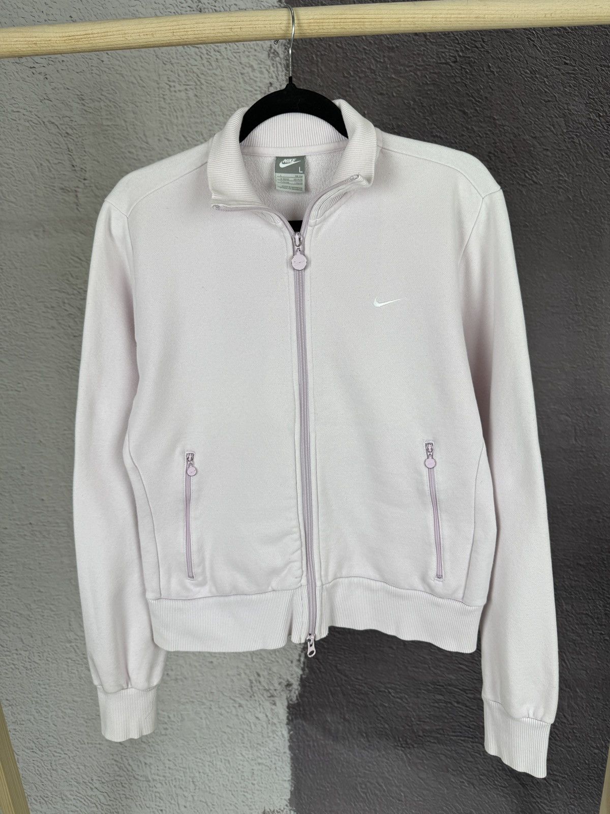 Nike × Vintage Nike vintage y2k light pink full zip pullover sweater swoosh Size L / US 10 / IT 46 - 2 Thumbnail