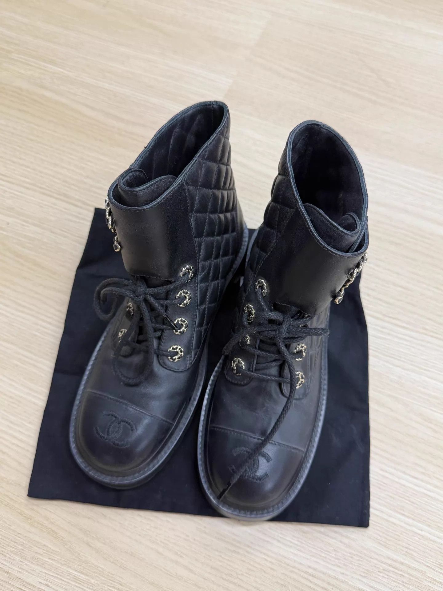 Chanel Chanel Black CC Lace-Up Short Boots 36.5 New Size US 6 / IT 36 - 1 Thumbnail