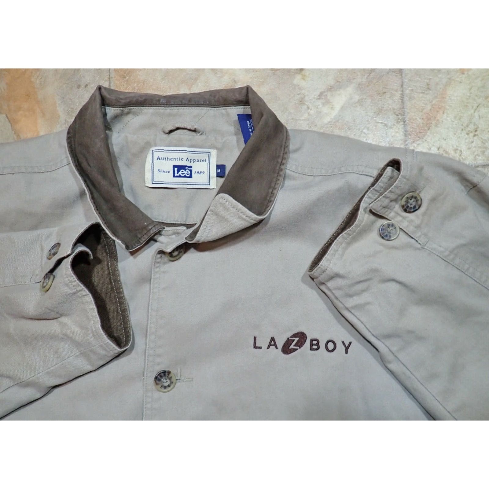 Lee VINTAGE Lee Men's Cotton Work Jacket Lined Coat sz M Beige Casual Outdoor Retro Leather Collar | Machine Washable | Fall Winter Spring Summer Size US M / EU 48-50 / 2 - 5 Thumbnail