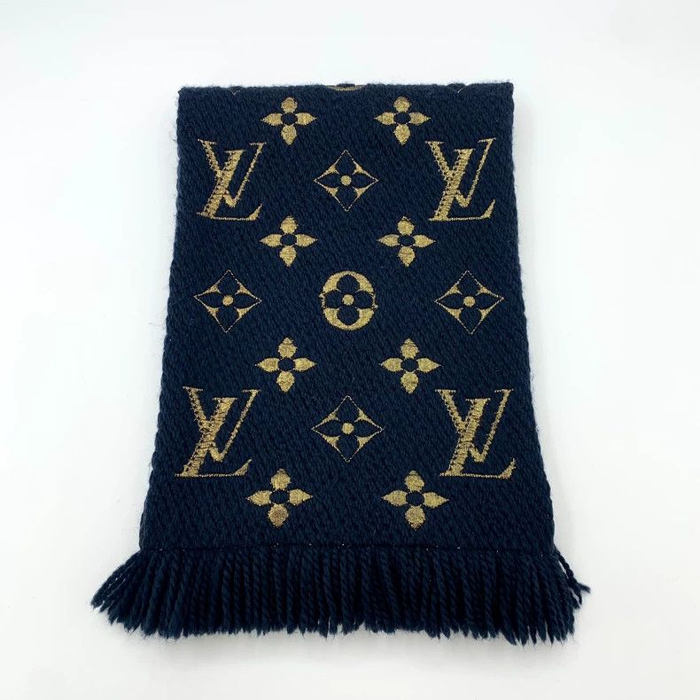 Louis Vuitton Louis Vuitton Dark blue logo full print wool tassel scarf Size ONE SIZE - 1 Thumbnail