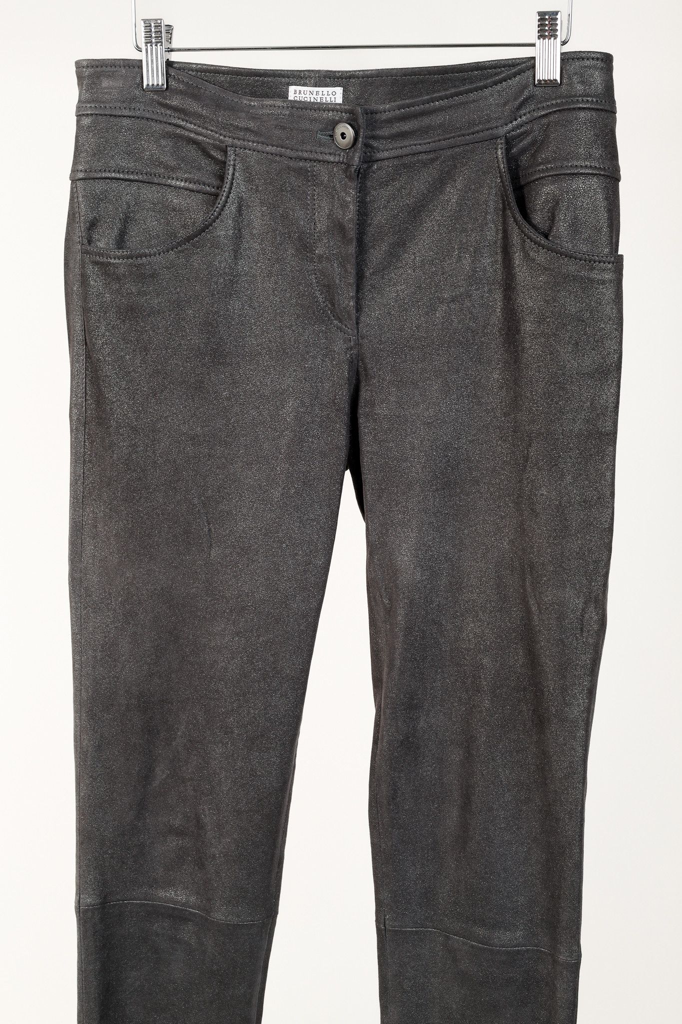 Brunello Cucinelli Brunello Cucinelli AW/18 Lead Metallic Leather Skinny Pants Size 27" / US 4 / IT 40 - 3 Thumbnail