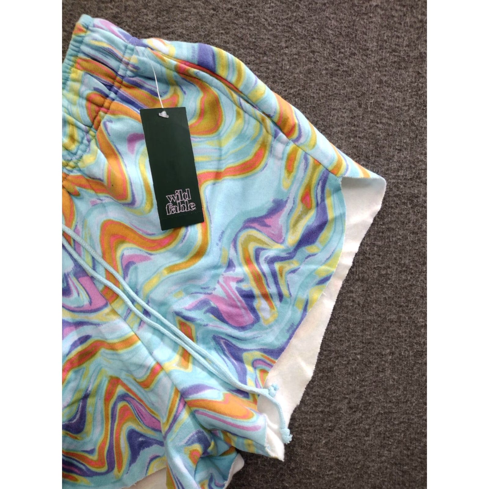 Vintage VINTAGE Wild Fable High-Rise Dolphin Shorts Aqua Swirl Women's S Aqua Swirl 80s 2.0 Inseam Drawstring Athletic Sweat Walking Shorts Womens S/M? Size 28" / US 6 / IT 42 - 7 Thumbnail