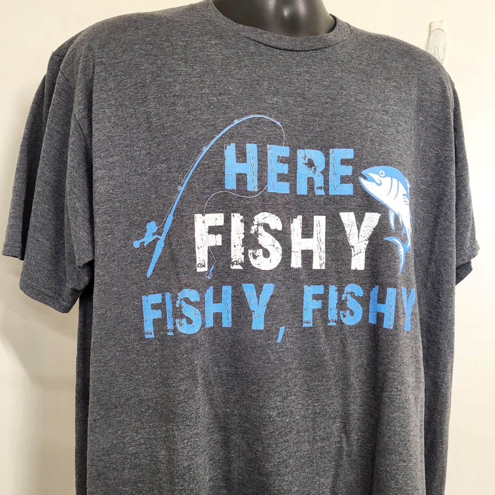 Port & Company Here Fishy Fishy Fishy Tshirt Men's Size XL Trout Funny Fishing Fisherman Bass Size US XL / EU 56 / 4 - 4 Thumbnail