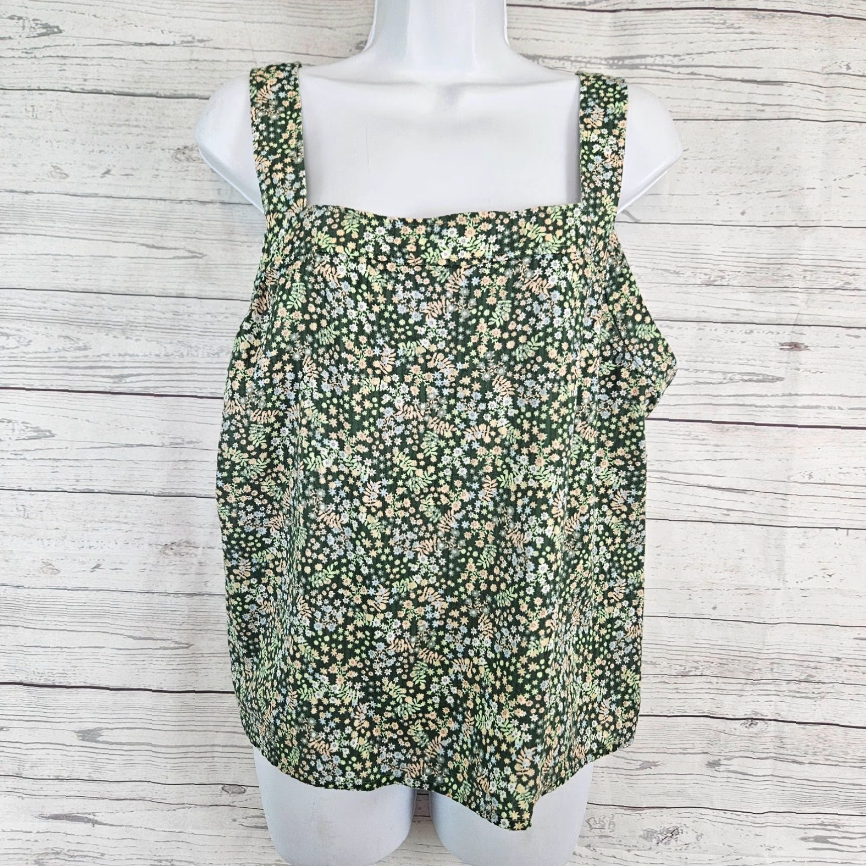 Vintage Carve Design Tank Womens Sz XL Green Floral Organic Cotton Size XL / US 12-14 / IT 48-50 - 2 Thumbnail