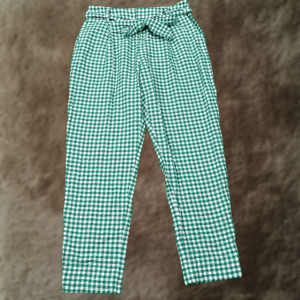 Banana Republic Banana Republic Womens Pants Green Gingham Paperbag Crop Twill Belted Linen Size 2 Size 26" / US 2 / IT 38 - 1 Thumbnail