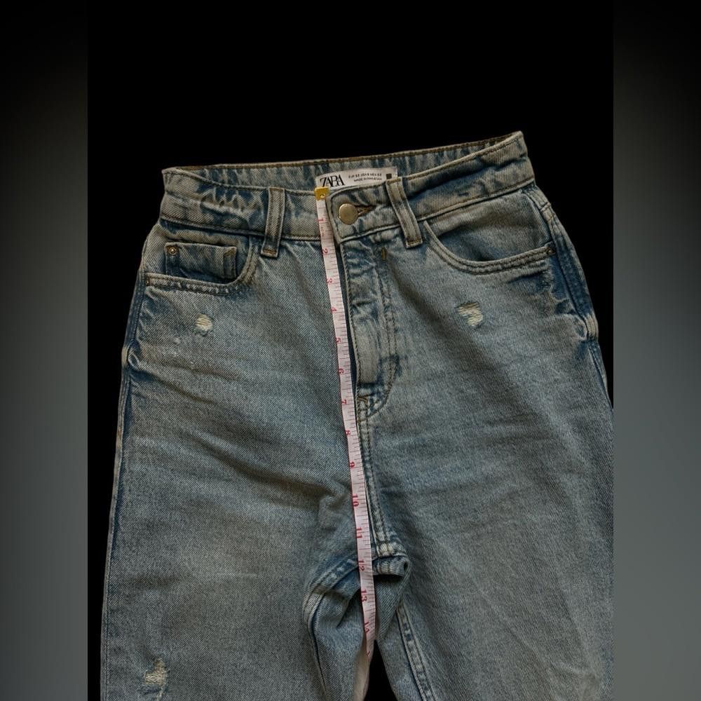 Zara Zara High waist Rise Blue Tattered mom jeans Size 25" / US 0 / IT 36 - 3 Thumbnail