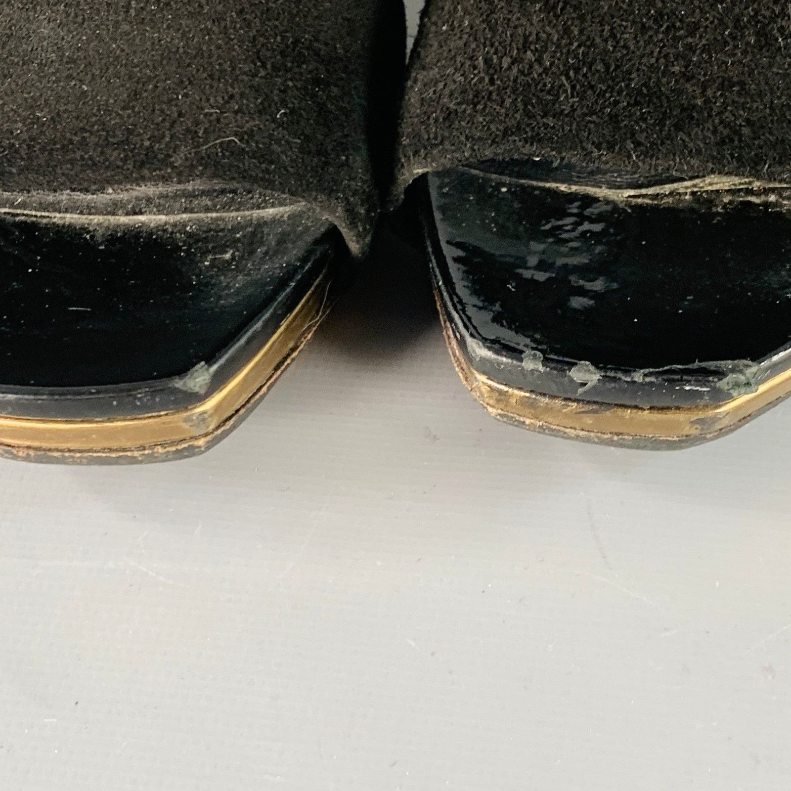 Gucci GUCCI Size 8.5 Black Gold Suede Patent Leather Ankle Sandals Size US 8.5 / IT 38.5 - 9 Thumbnail