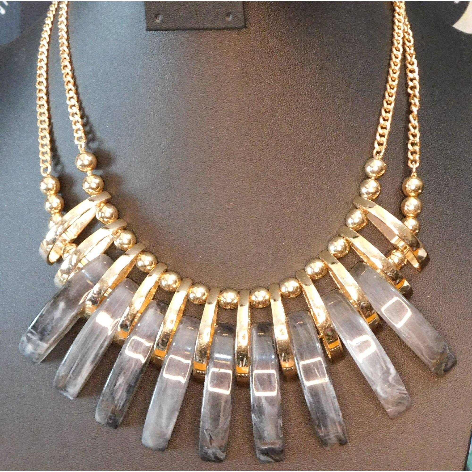 Other Abstract Grey And Gold Tone Statement Necklace Size ONE SIZE - 5 Thumbnail