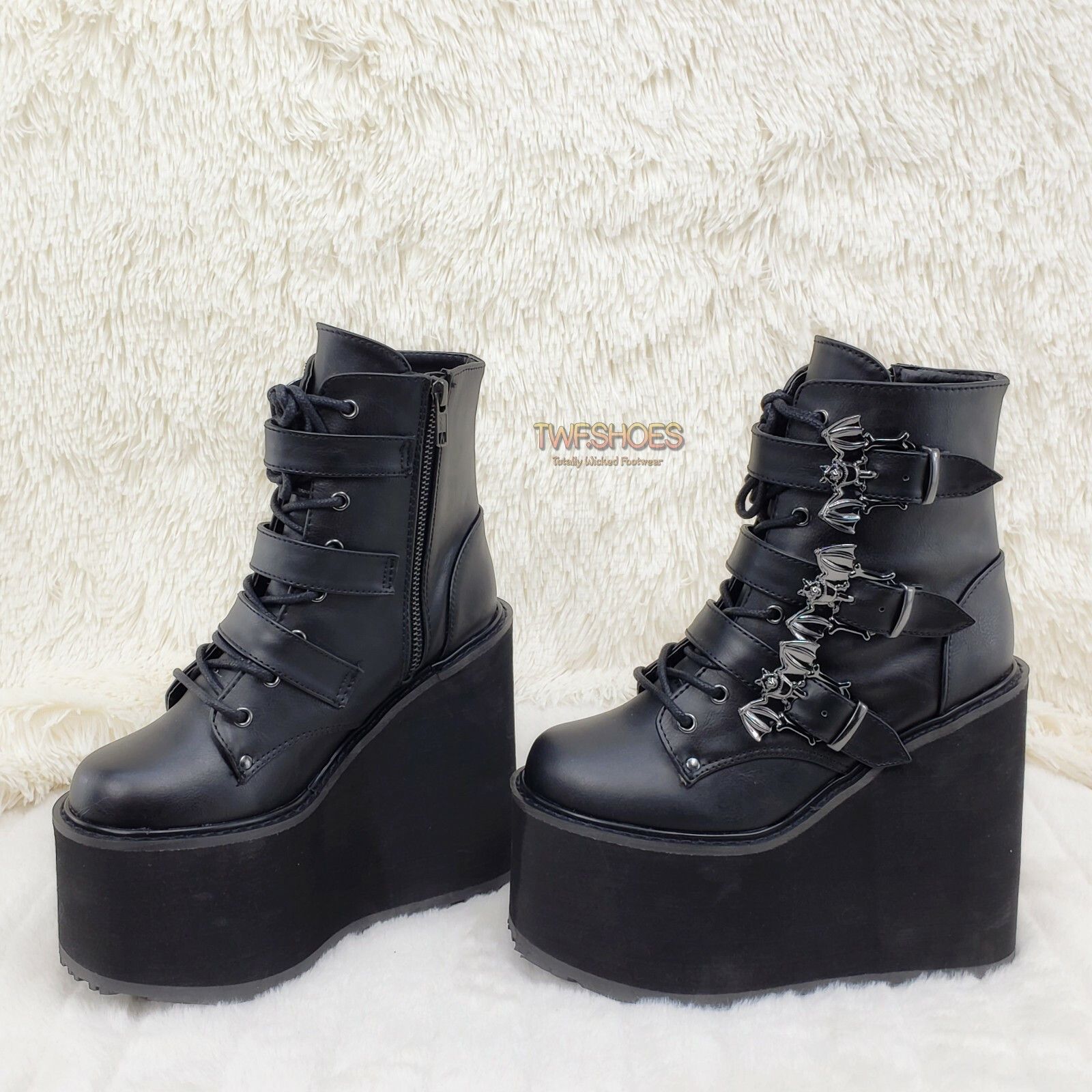 Demonia Cult DEMONIA Swing 103 Bat Buckle Ankle Boots 5.5" Platform Goth Size US 11 / IT 41 - 6 Thumbnail