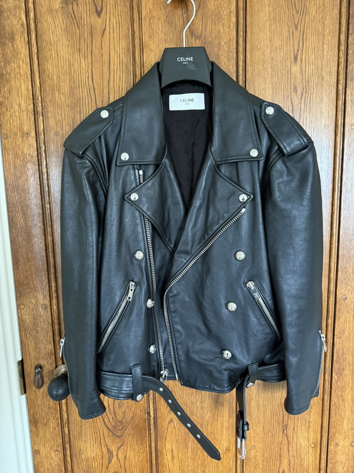 Celine $6.5k Celine Triomphe logo biker leather jacket Hedi Slimane Size US S / EU 44-46 / 1 - 3 Thumbnail