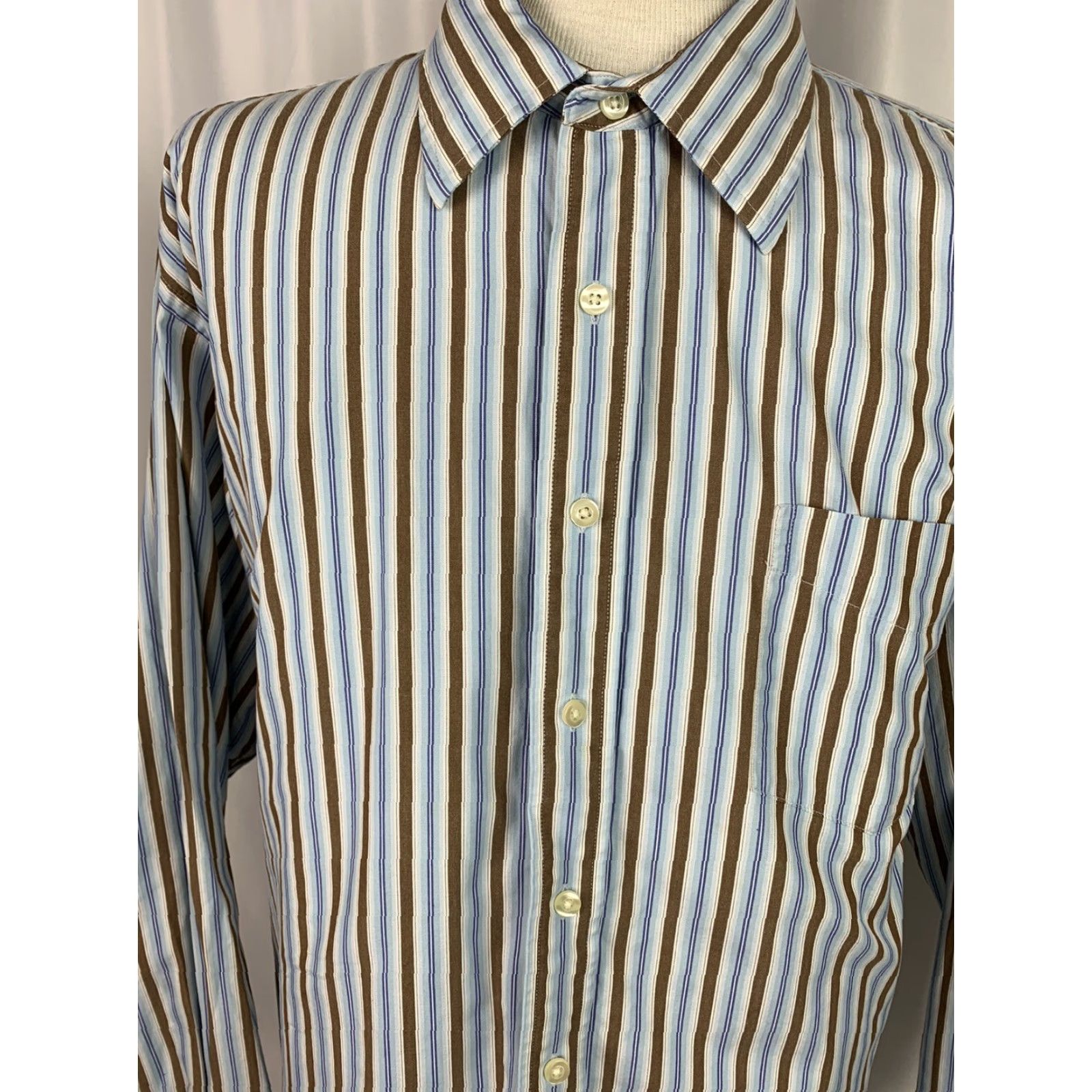 Gap Gap Classic Shirt Button Down Mens XXL18-18 1/2 Blue White Brown Stripes Size US XXL / EU 58 / 5 - 3 Thumbnail