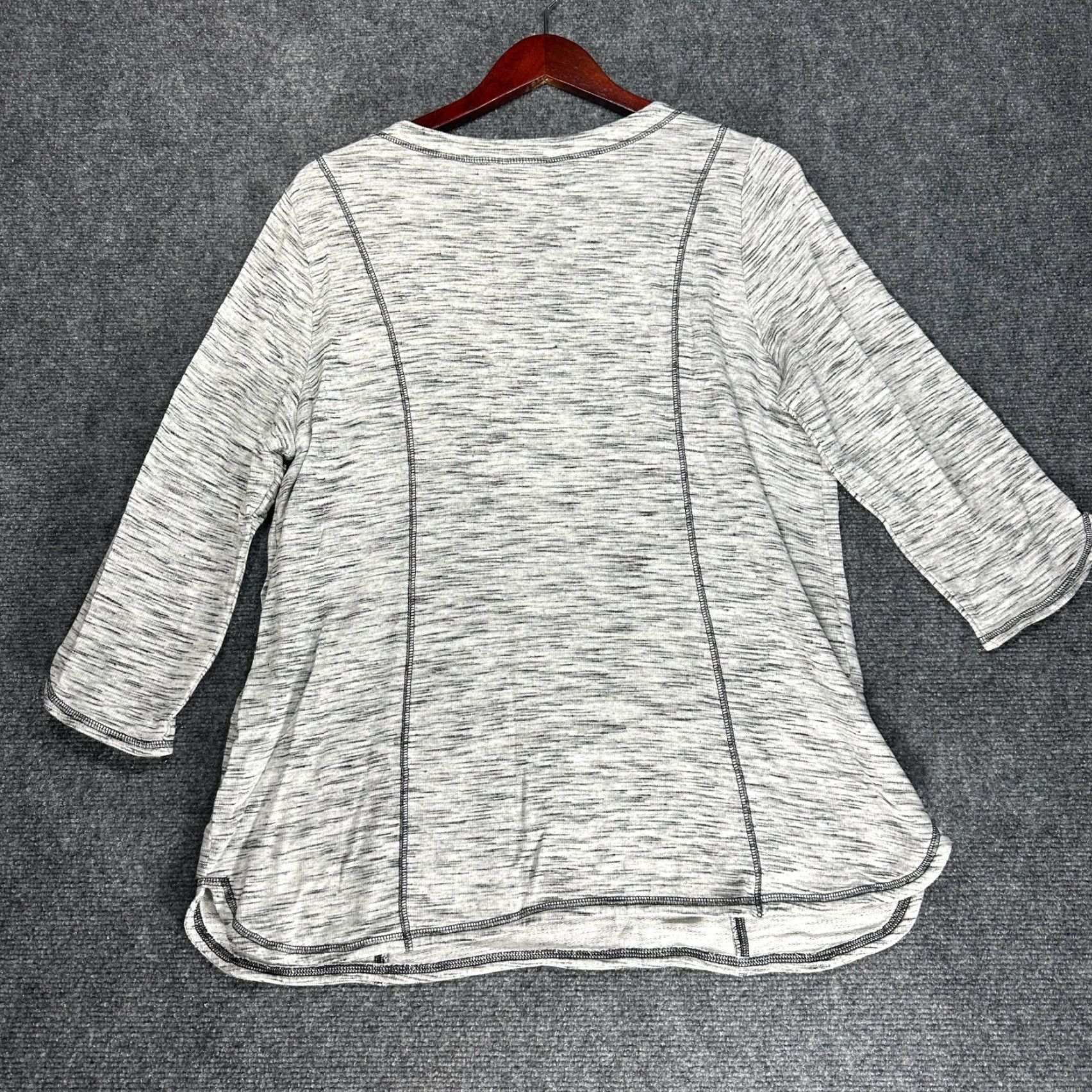 Vintage Chico's Weekends Top Womens Medium Cotton Stretch 3/4 Sleeve Lace Tie Neck Gray Heathered Pullover T-Shirt Size M / US 6-8 / IT 42-44 - 7 Thumbnail