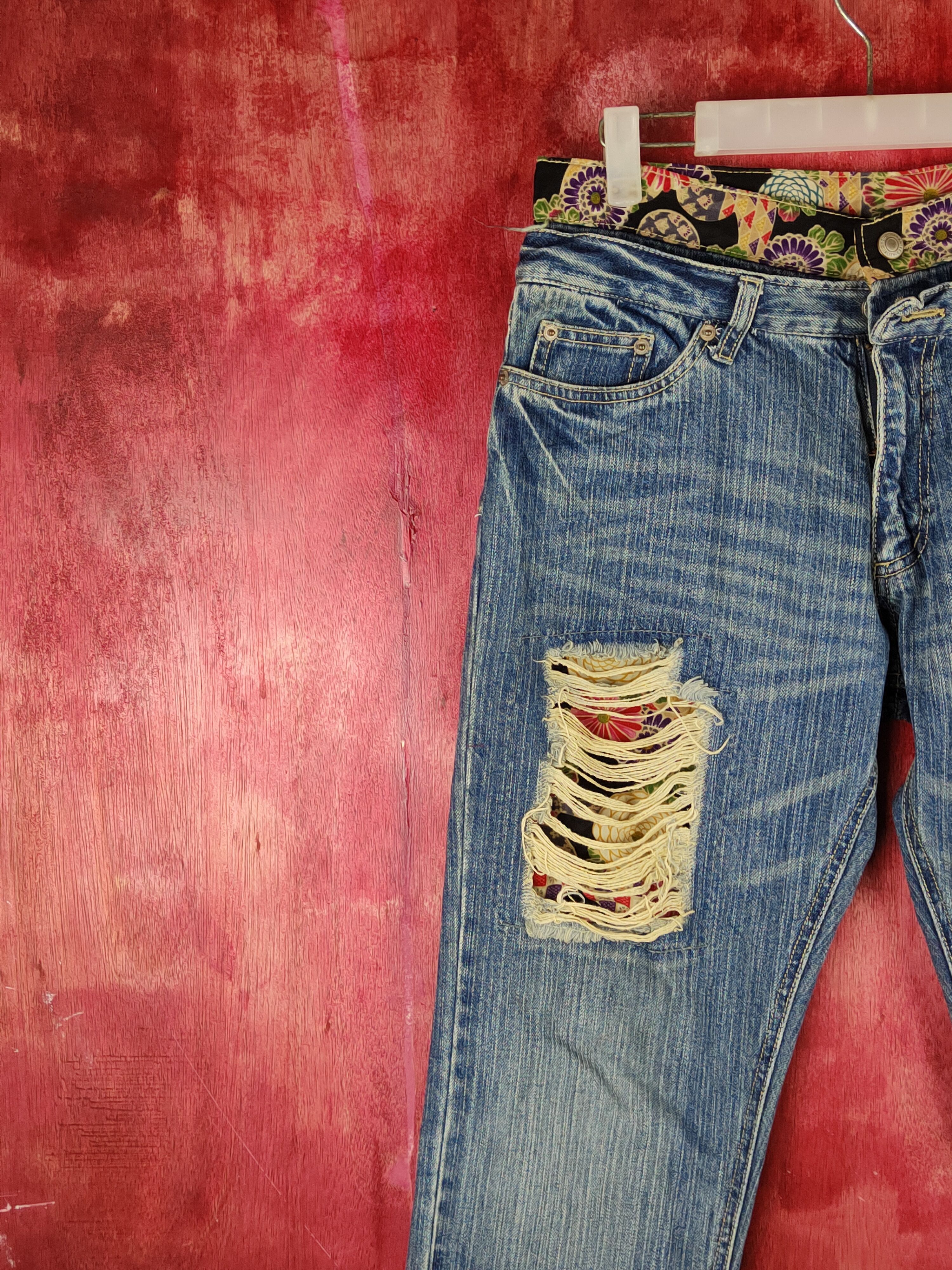 Japanese Brand Double Waist Japan Blue Distressed ripped Denim #S1516 Size 31" - 4 Thumbnail
