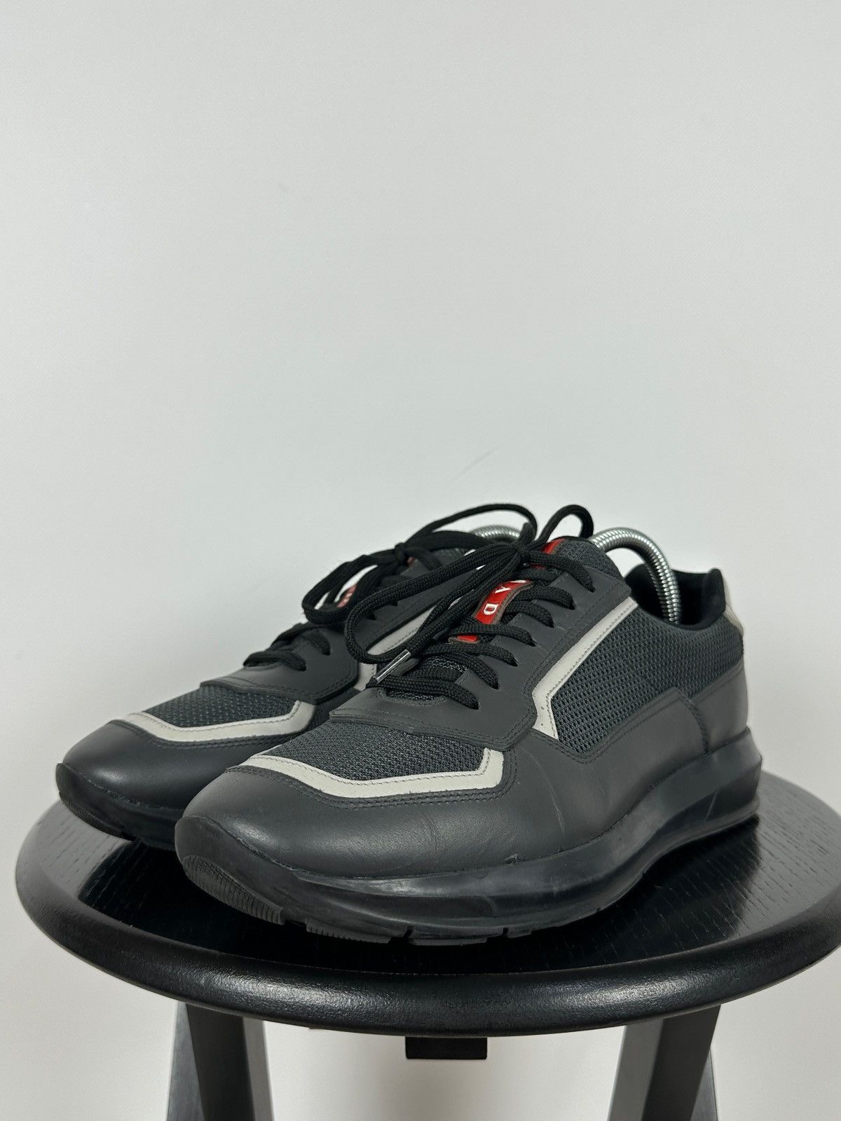 Prada Prada Grey Leather Red Tab Sneakers Size US 6.5 / EU 39-40 - 12 Thumbnail