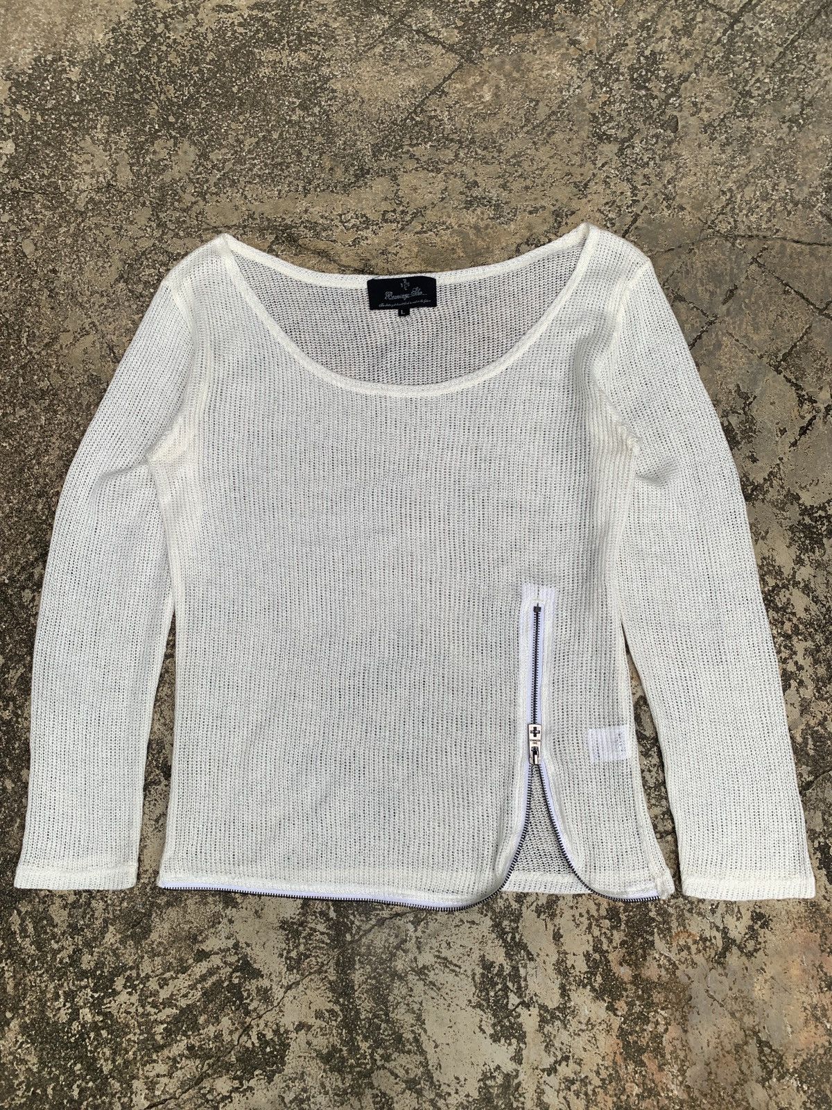 If Six Was Nine × Japanese Brand × Le Grande Bleu (L.G.B.) y2k Bernings Sho Wide Neck Unique Zip White Knitted Sweater Size L / US 10 / IT 46 - 1 Thumbnail