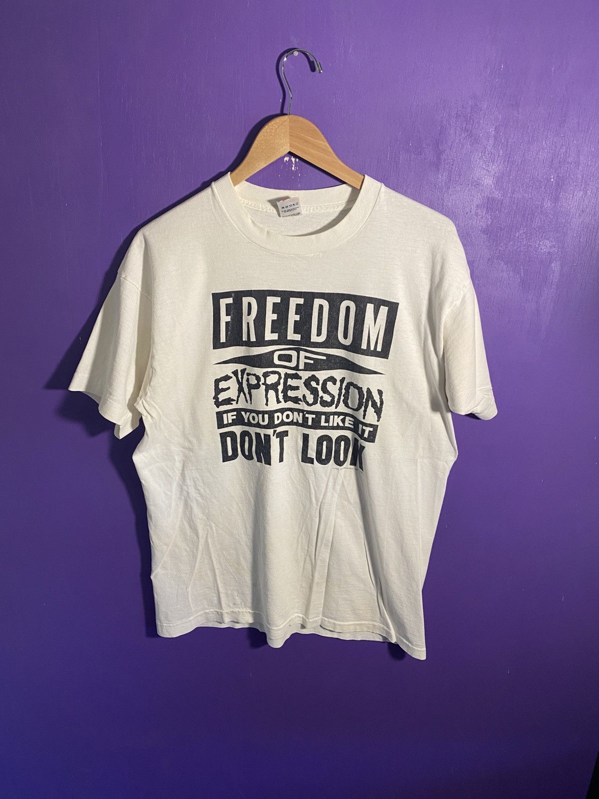Vintage Vintage 1991 Freedom of expression text tee Size US L / EU 52-54 / 3 - 1 Thumbnail