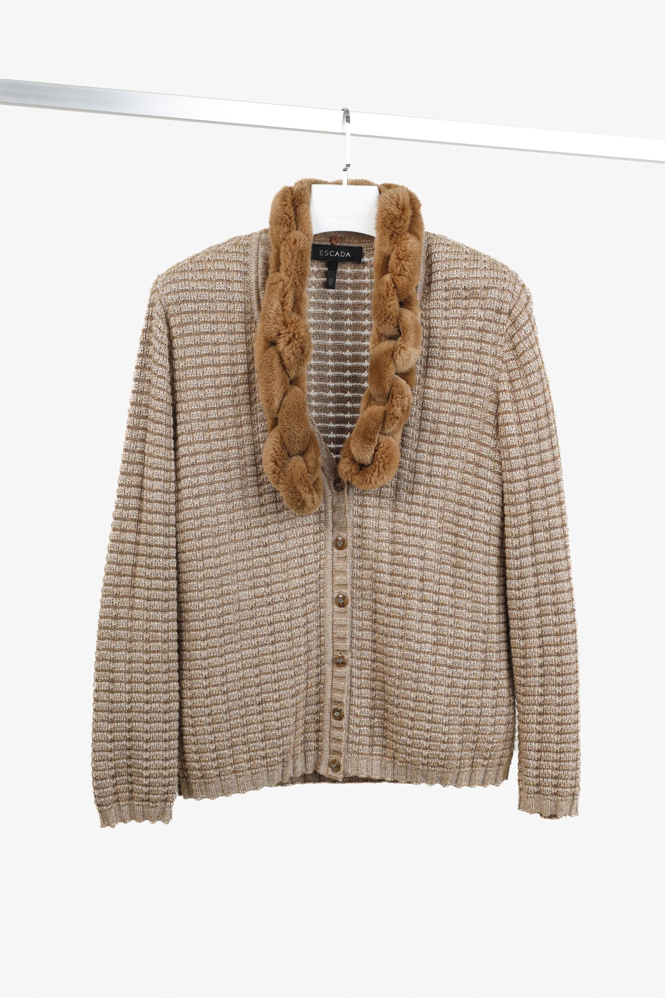 Escada Escada Brown Cardigan with Fur Chainlink Collar Size M / US 6-8 / IT 42-44 - 1 Thumbnail