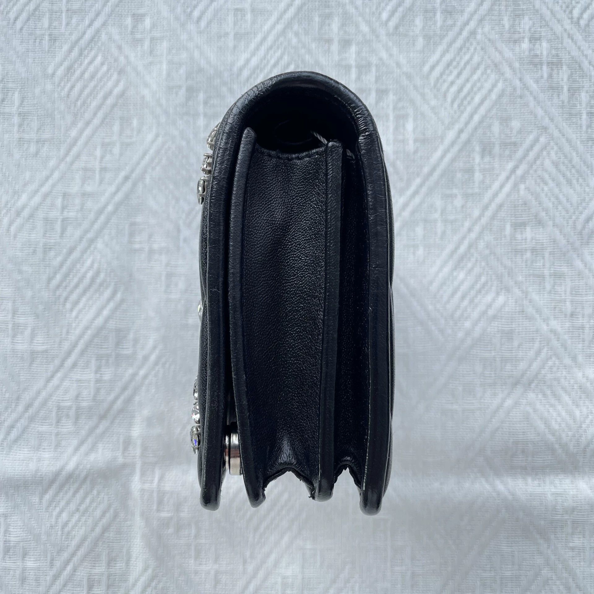 Miu Miu MIU MIU Womens Black Pleated Crystal Chain Bag 18x12x5 Extra Size ONE SIZE - 4 Thumbnail