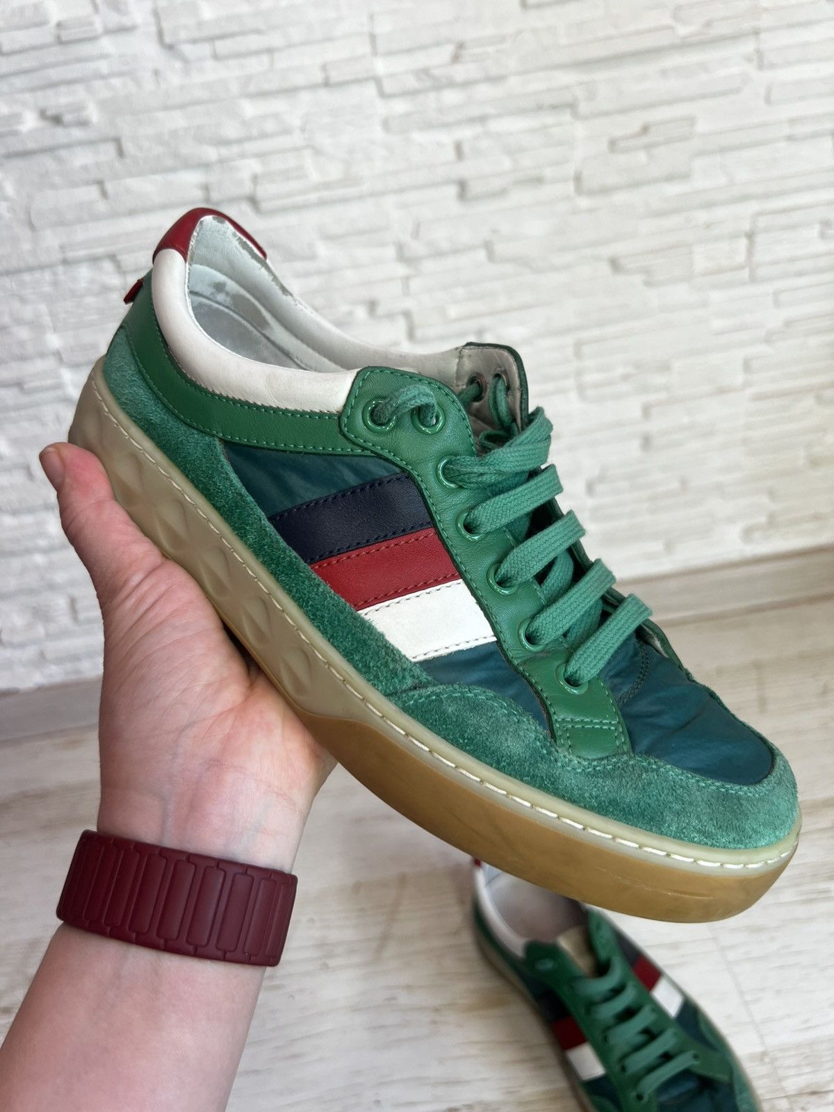 Gucci Gucci Green Suede Nylon Sneakers 501215 Size 38 / US 8 Size US 7.5 / IT 37.5 - 8 Thumbnail