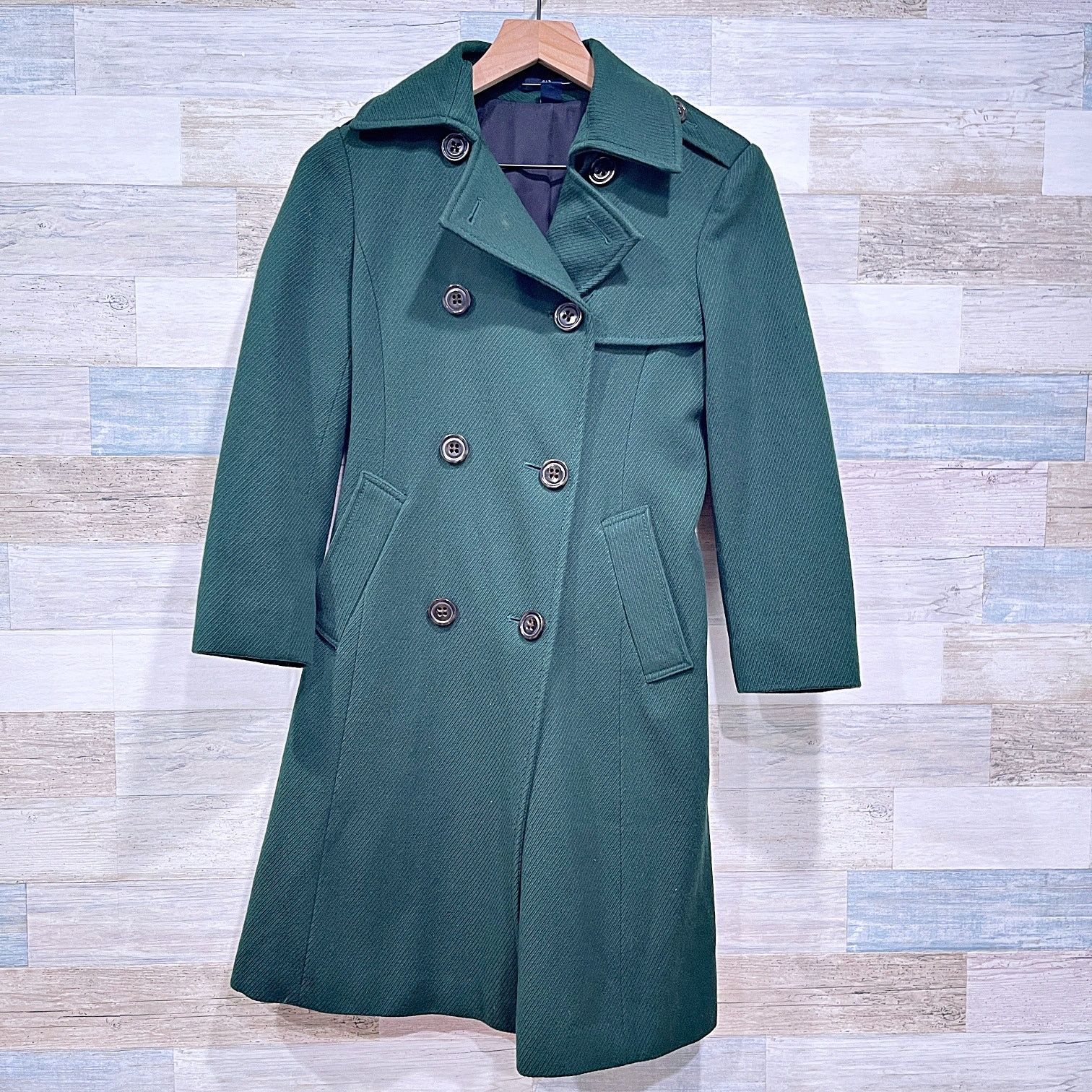 Gap GAP Wool Flannel Double Breasted Trench Coat Green Belted XS Size XS / US 0-2 / IT 36-38 - 1 Thumbnail
