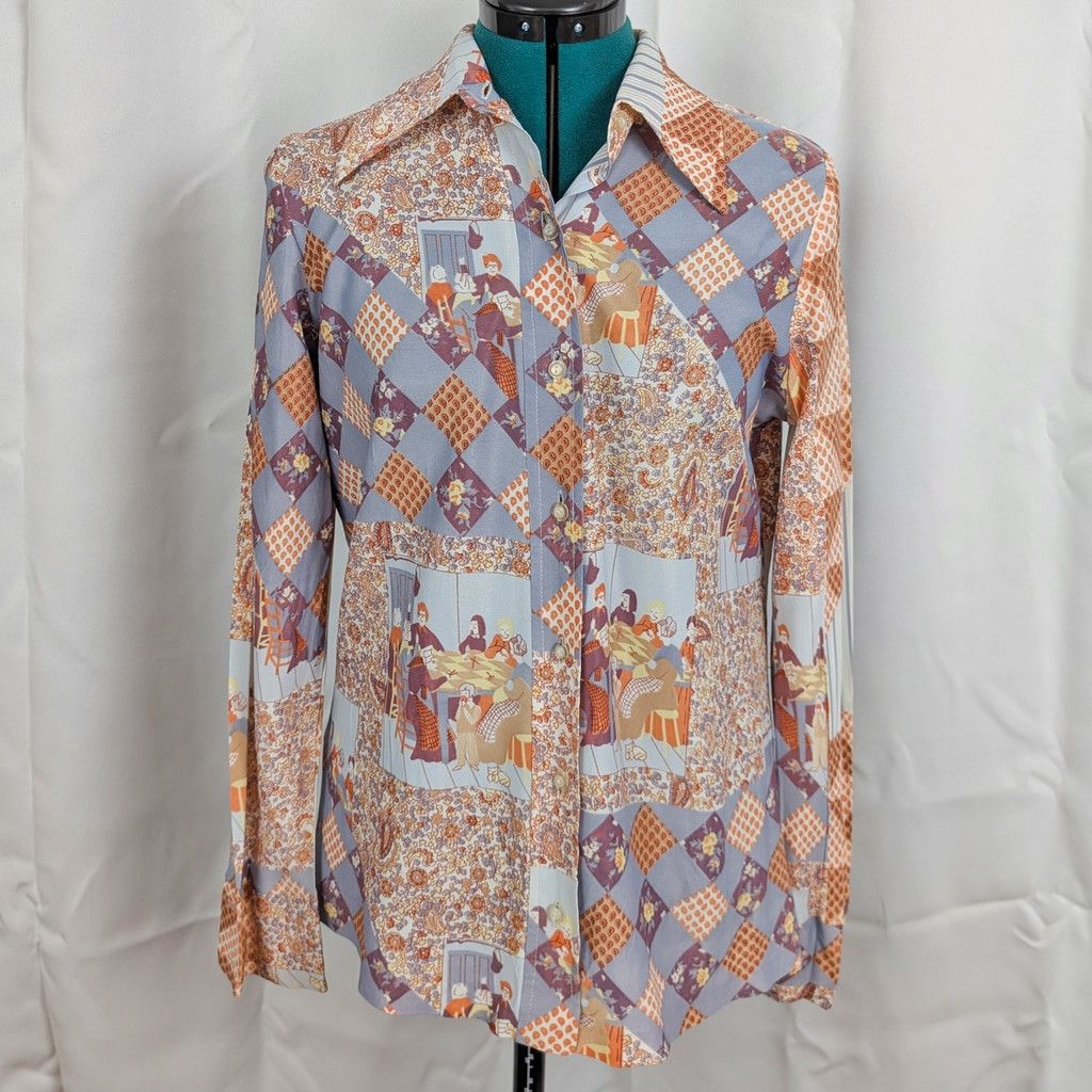 Vintage 70's Barry Ashley Ladies' Disco patchwork style shirt 38 Size M / US 6-8 / IT 42-44 - 1 Thumbnail