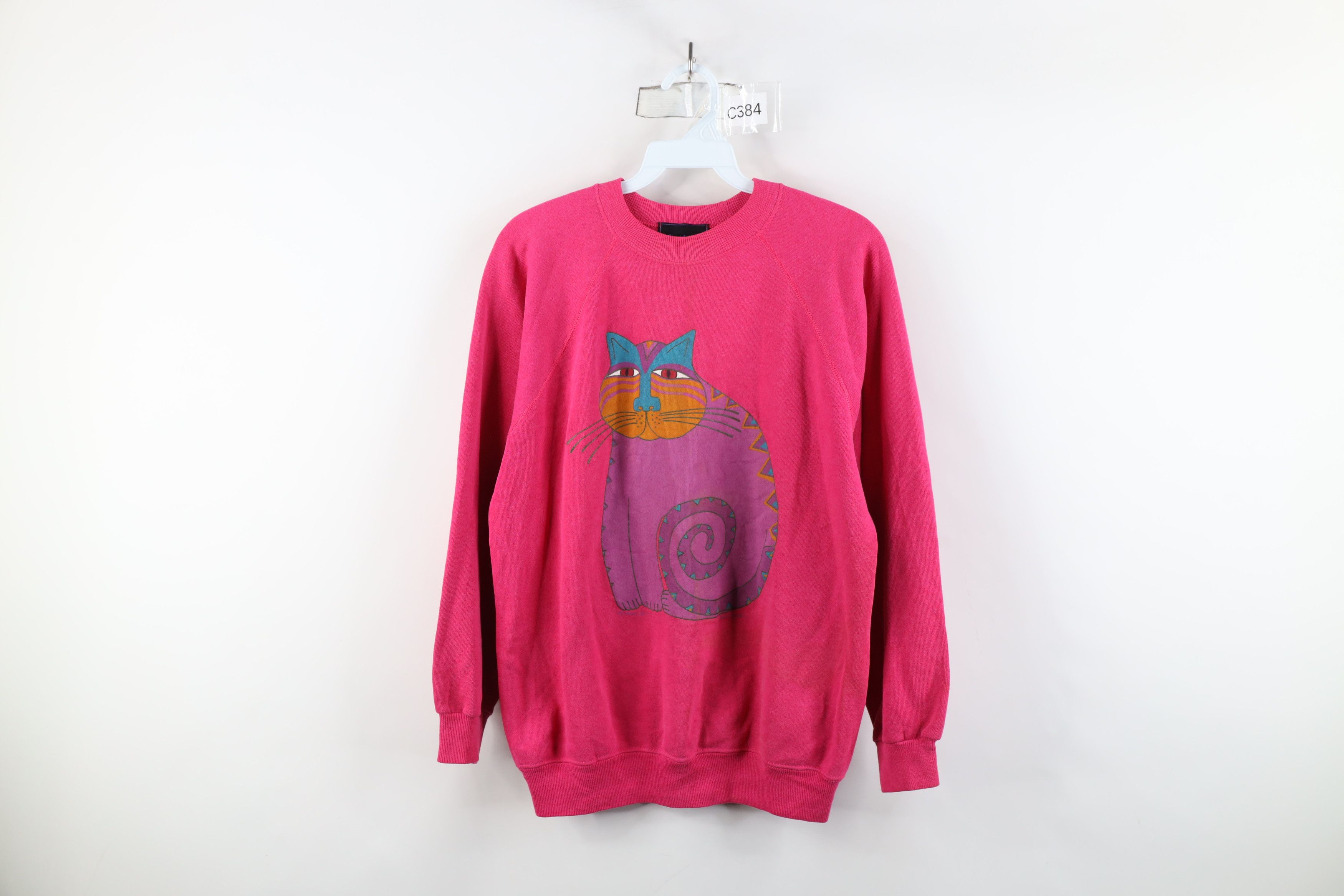 Vintage Vintage 90s Streetwear Art Cat Kitten Sweatshirt Pink USA Size M / US 6-8 / IT 42-44 - 1 Thumbnail