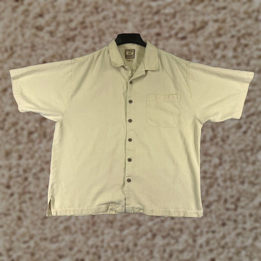 Tommy Bahama Tommy Bahama Shirt Men Extra Large Yellow Herringbone 100% Silk Button Up Hawaii Size US XL / EU 56 / 4 - 1 Thumbnail