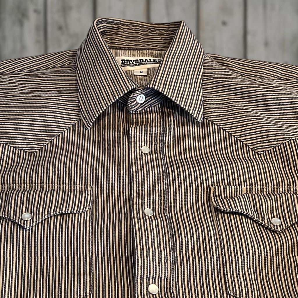 Vintage VINTAGE Drysdales Men’s M Western Shirt Pearl Snap Heavy Cotton Blue Stripe Pockets Flaw Size US M / EU 48-50 / 2 - 1 Thumbnail