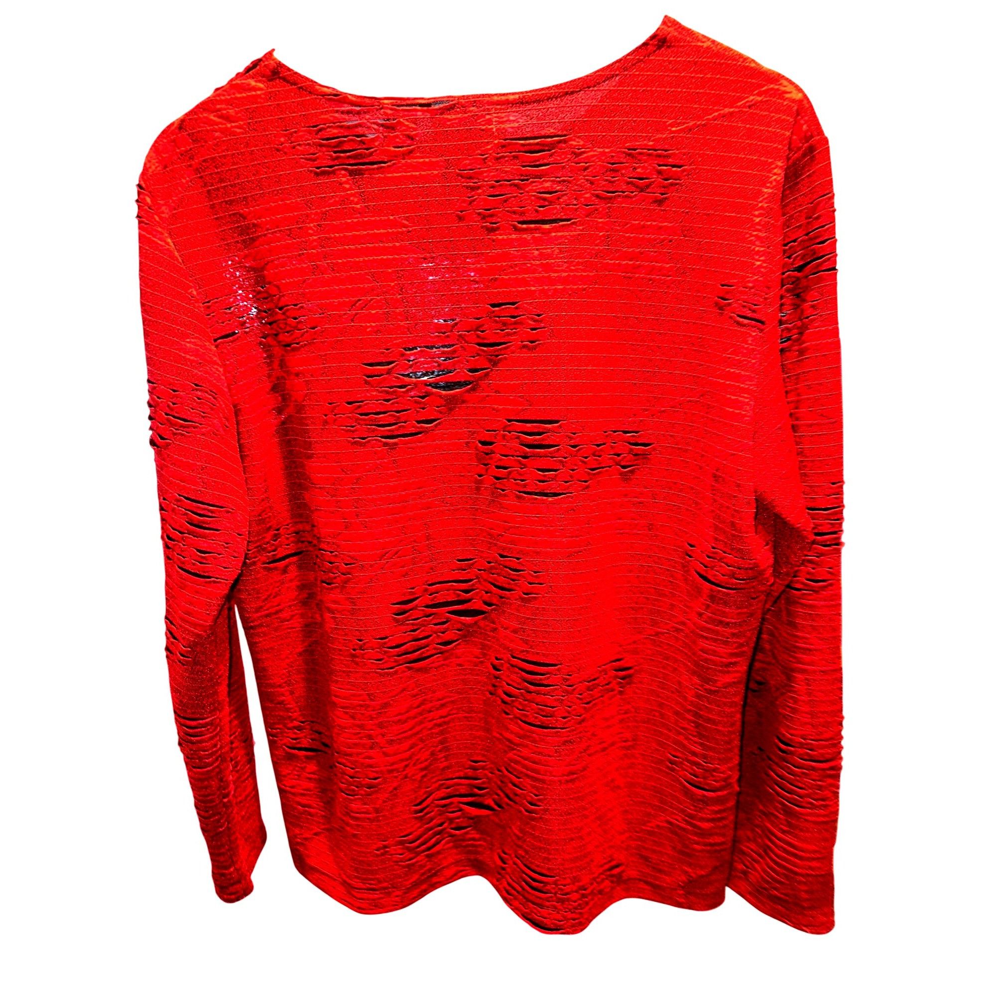 Chicos Chicos Red Textured Long Sleeve Distressed Art To Wear Long Size L / US 10 / IT 46 - 7 Thumbnail