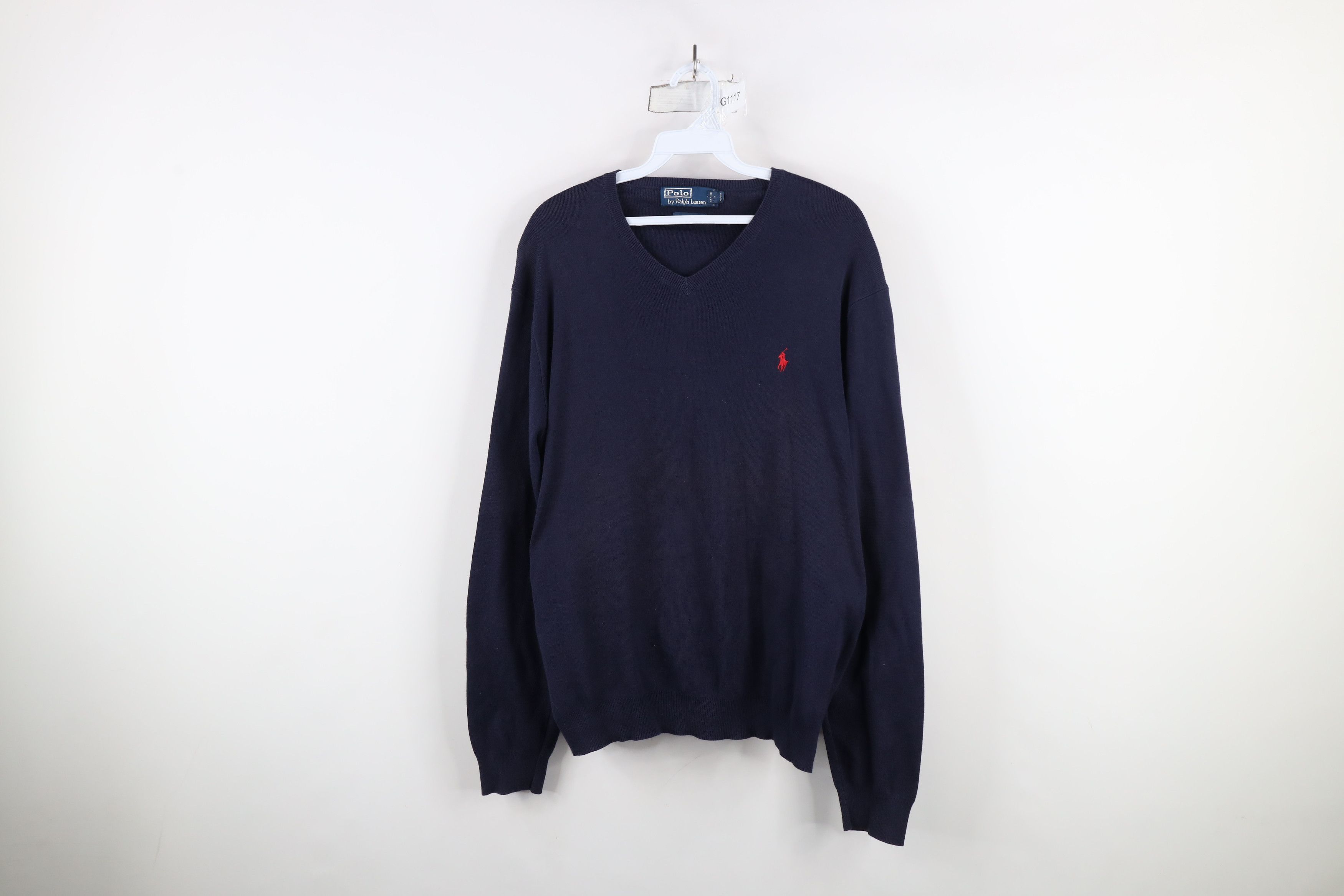 Ralph Lauren × Vintage Vintage 90s Ralph Lauren Pima Cotton Knit V-Neck Sweater Size US L / EU 52-54 / 3 - 1 Thumbnail