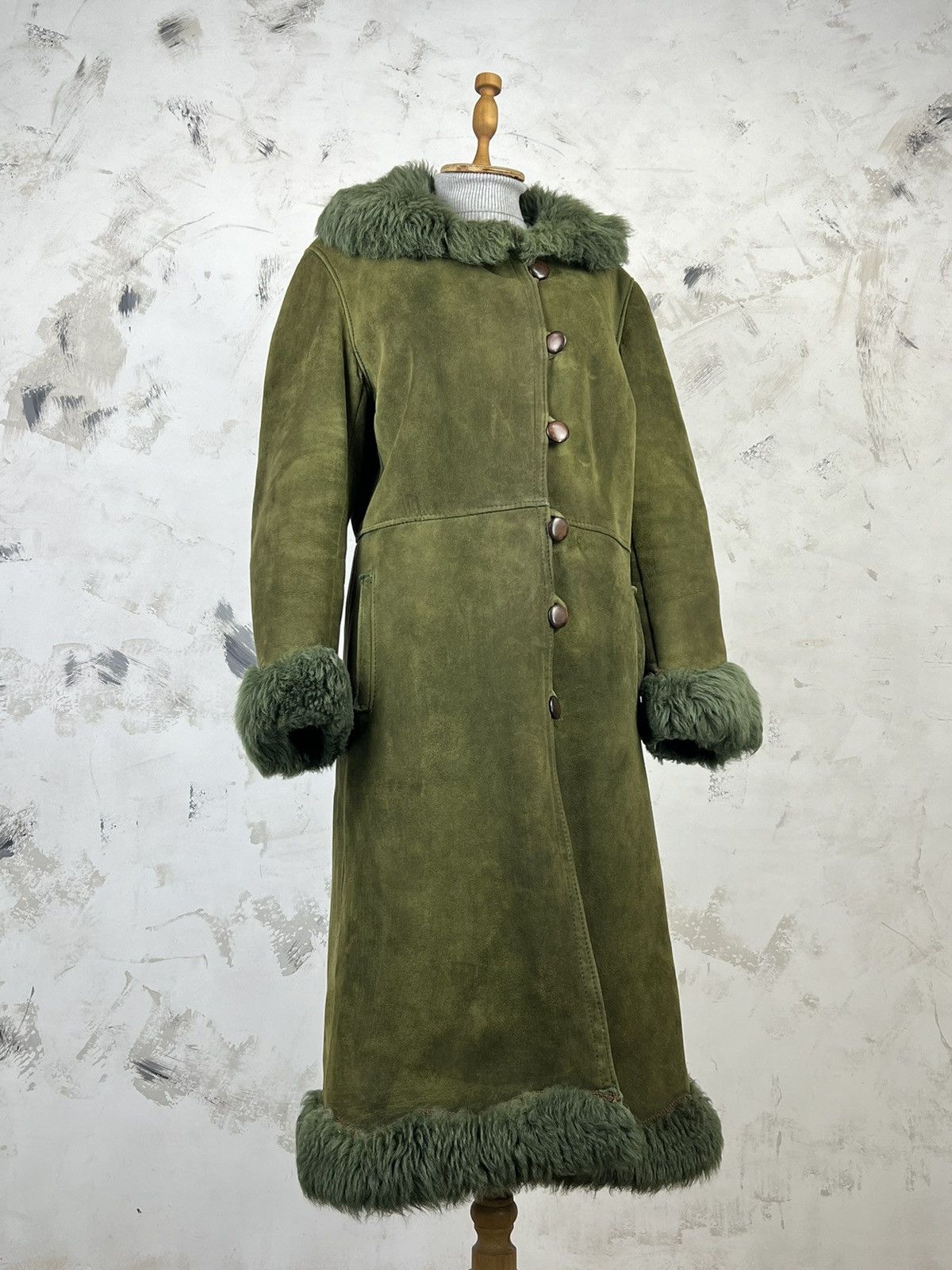 Vintage Vintage Green Suede Shearling Coat Long Jacket Size M - L Size L / US 10 / IT 46 - 3 Thumbnail
