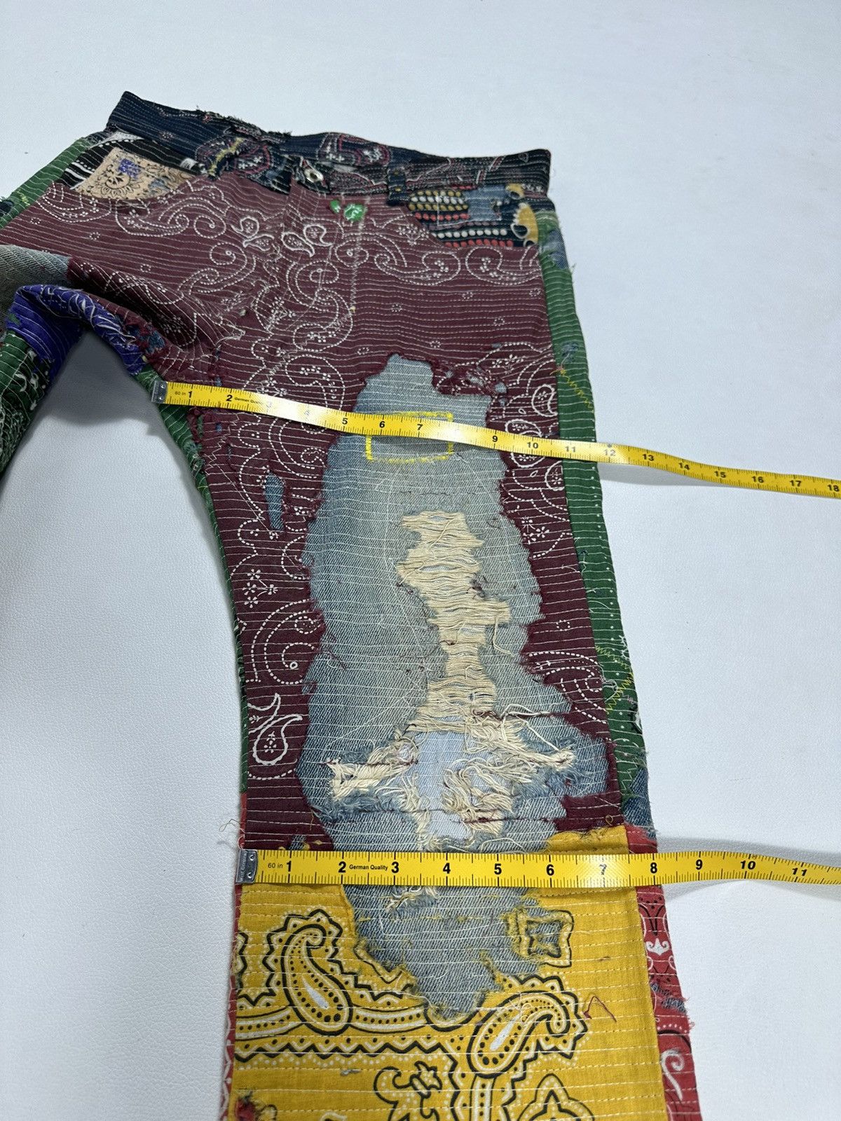 Handmade Custom Made Distressed Paisley Patchwork Boro Jeans pants Size US 30 / EU 46 - 15 Thumbnail