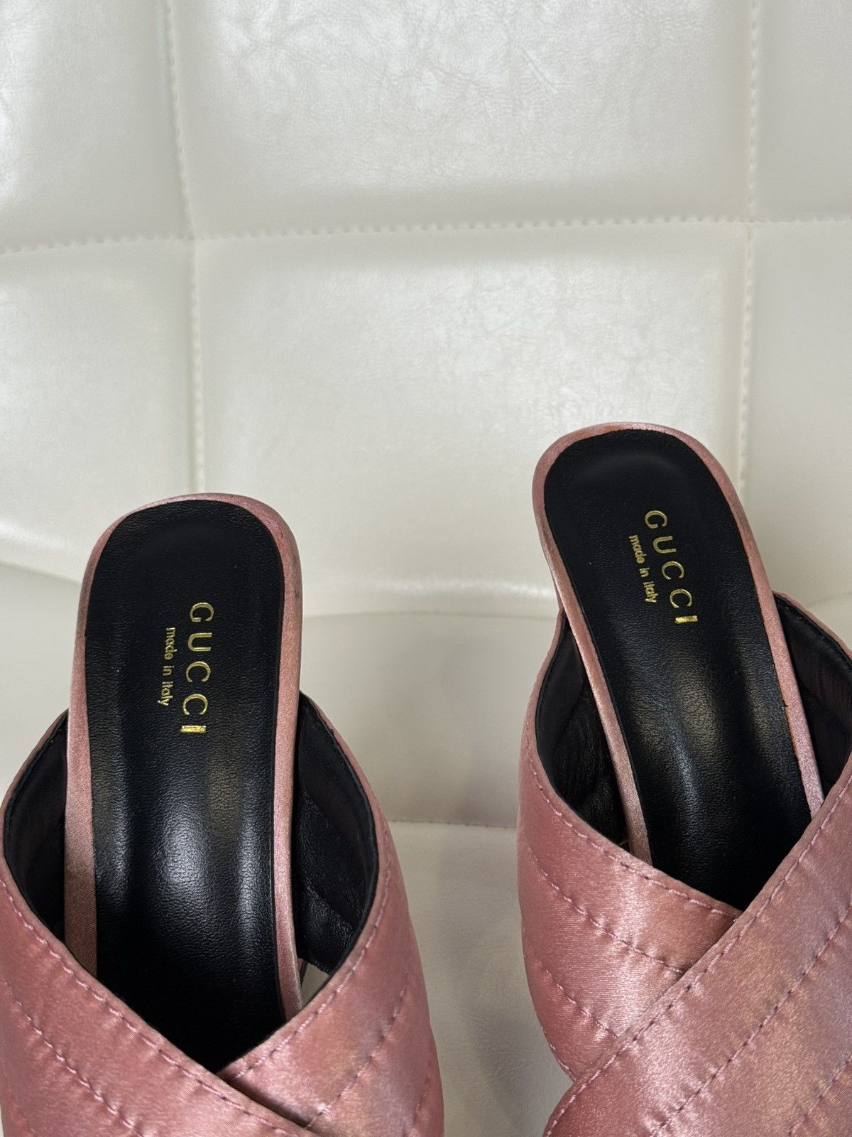 Gucci Gucci Crossover Satin Quilted Mule Sandals Block Heel Slides Size US 9 / IT 39 - 18 Thumbnail