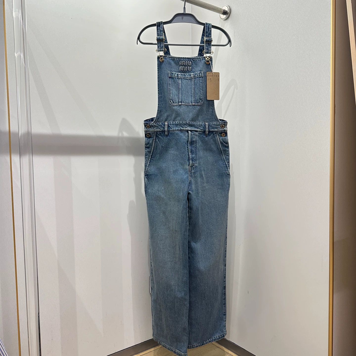 Miu Miu Miu Miu feb377 logo embroidery denim overalls 25 Size 25" / US 0 / IT 36 - 1 Thumbnail