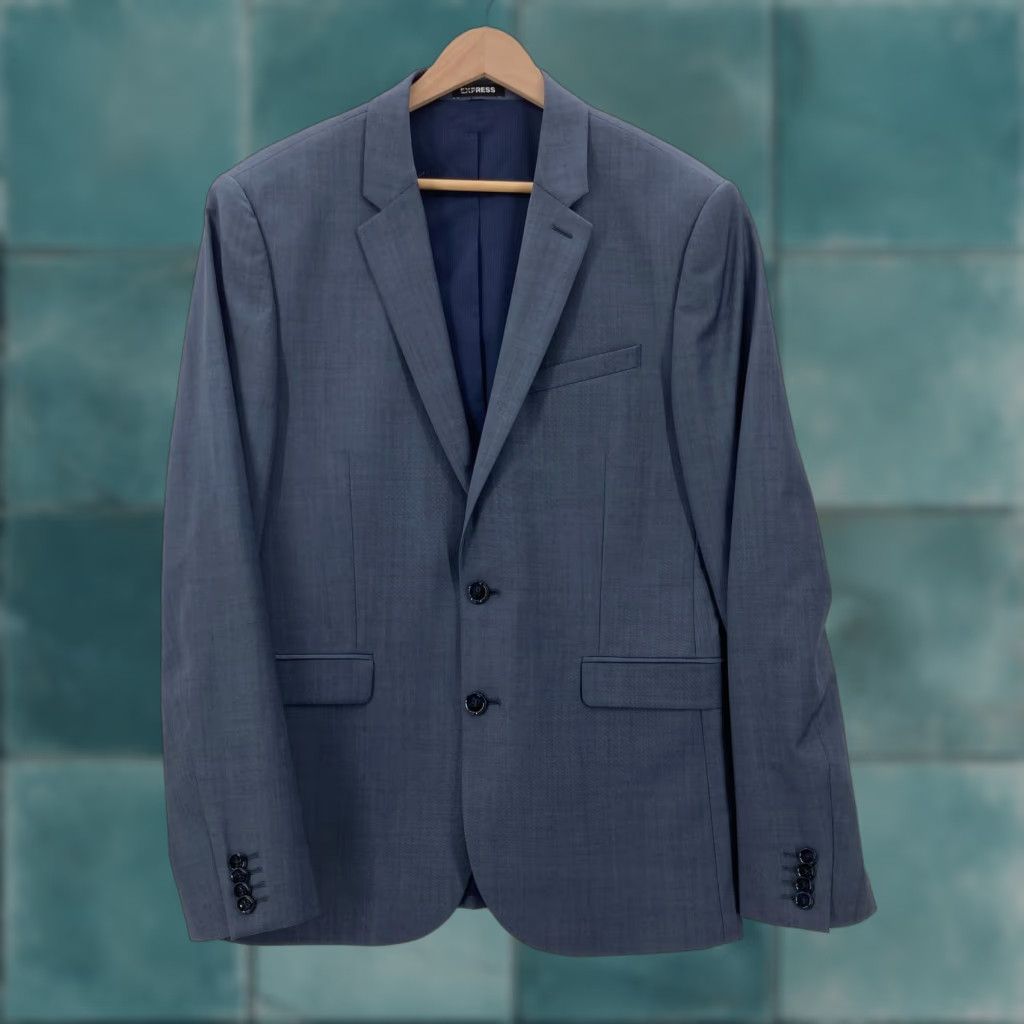 Express Express Mens Suit Jacket 40R Navy Extra Slim Two Button Wool Blend Modern Business Blazer Jacket Notch Lapel WomenS? Size 40R - 1 Thumbnail