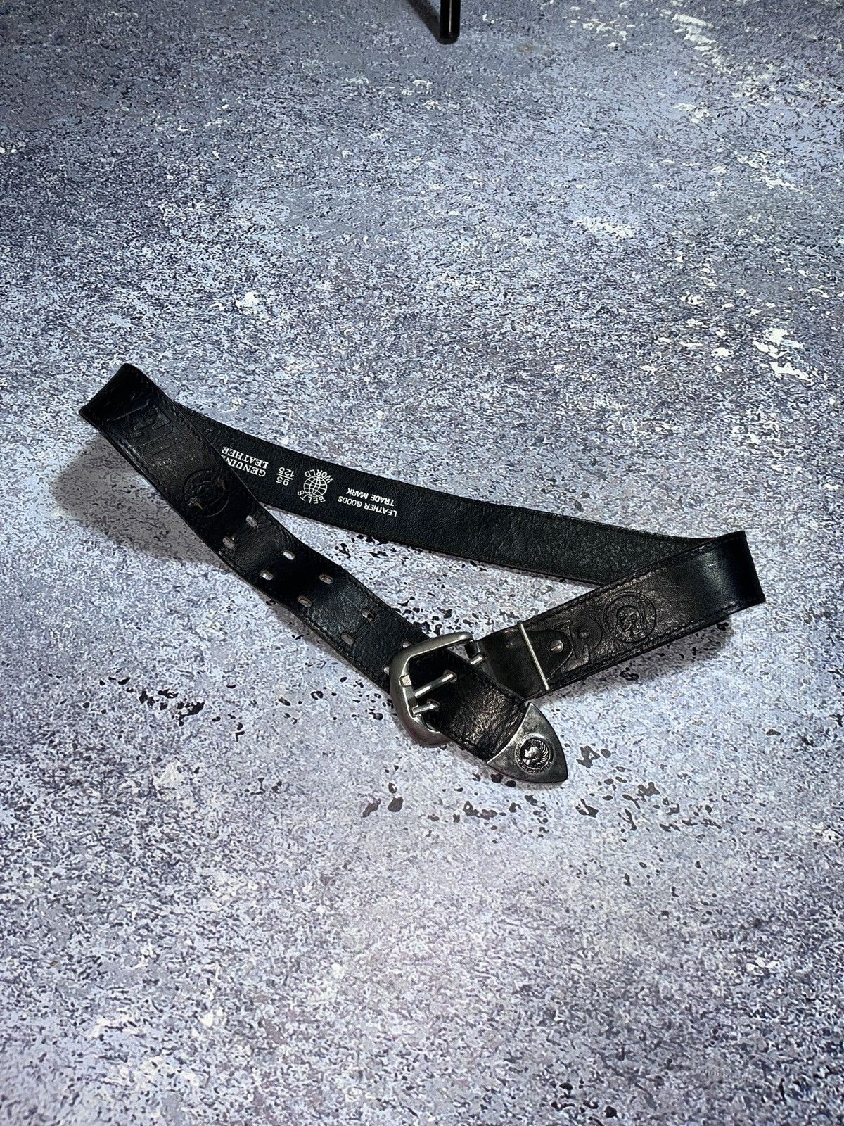 Vintage Y2K Diesel Belt Leather Metal Logo Japanese 93 cm