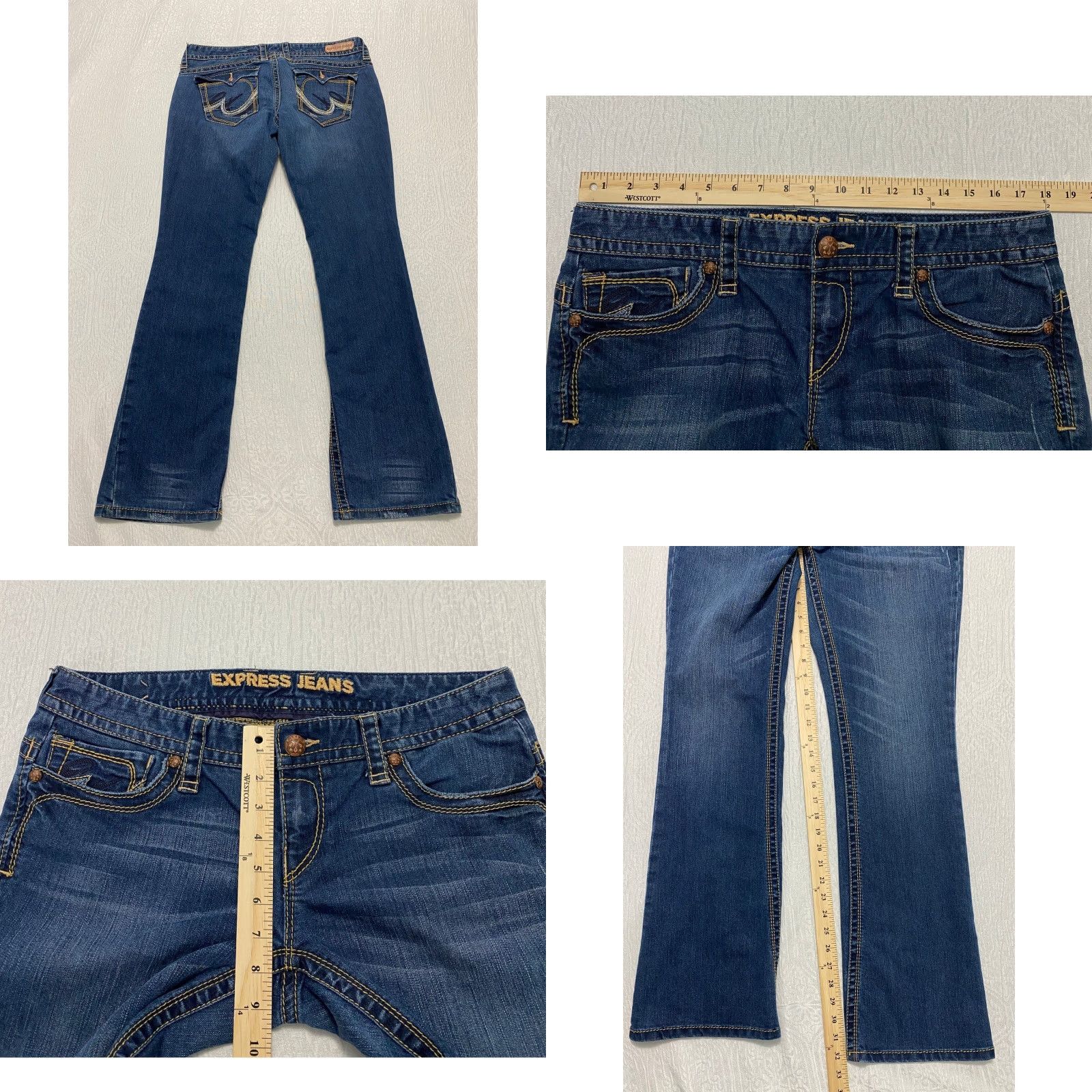 Express Express Jeans Women's 12 Blue Decorative Stitching Embroidered Flap Pockets Size 34" / US 12 / IT 48 - 8 Thumbnail