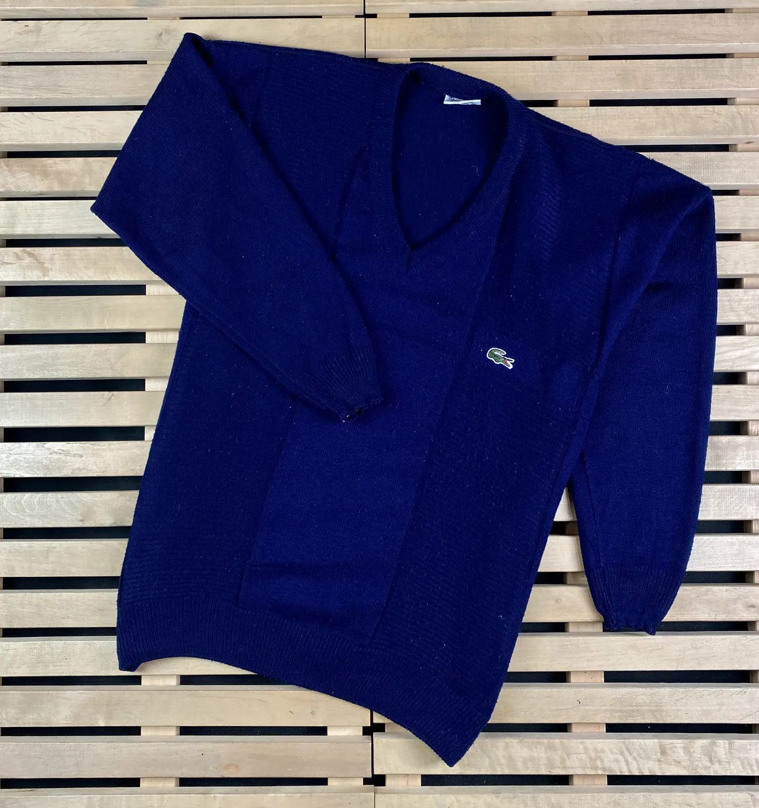 Lacoste × Vintage Mens Sweater Chemise Lacoste V Neck Vintage Size XL Size US XL / EU 56 / 4 - 1 Thumbnail
