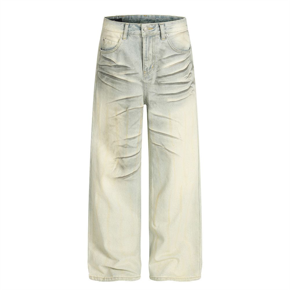 Jean Men's inkjet-painted distressed washed casual straight jeans Size US 32 / EU 48 - 1 Thumbnail