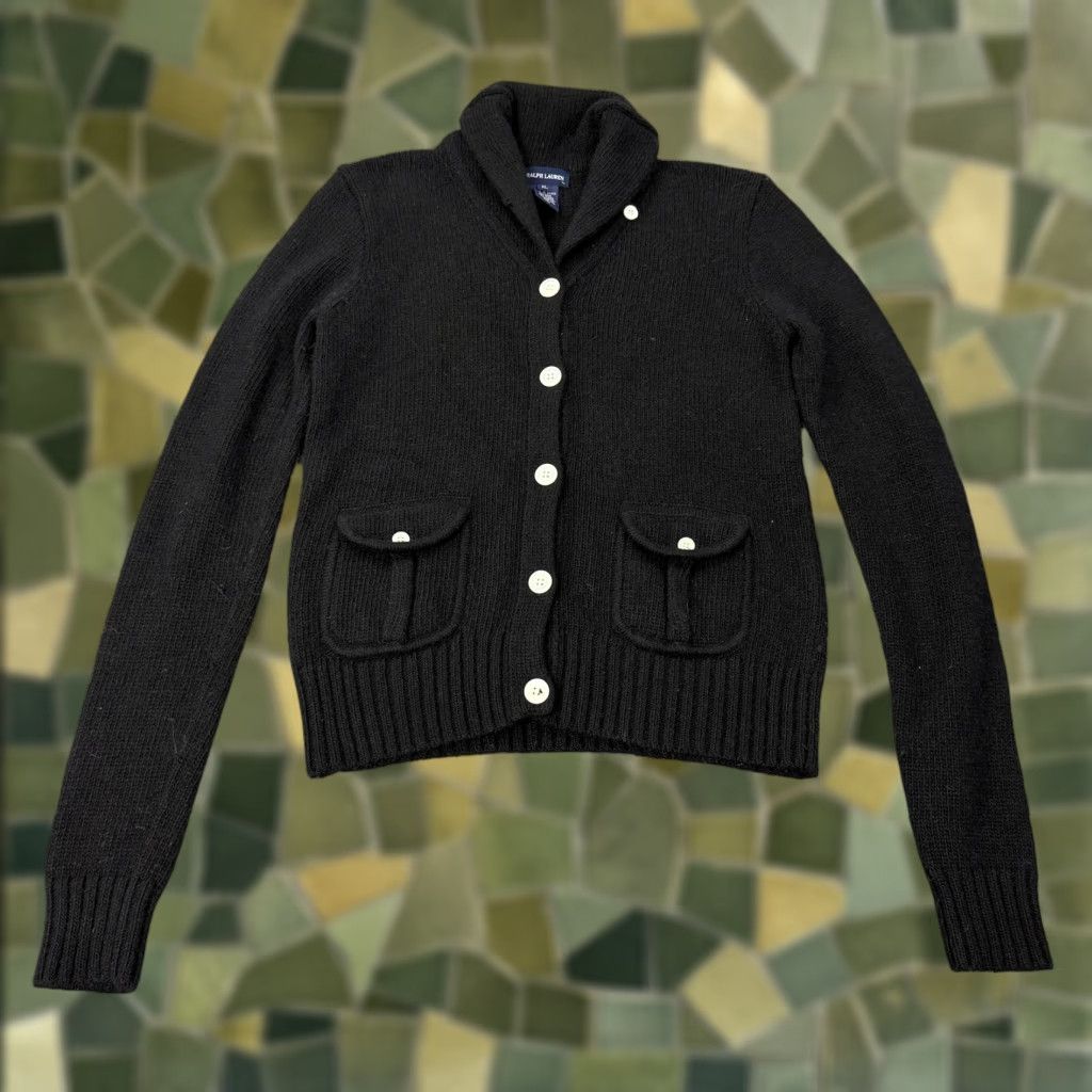 Ralph Lauren VINTAGE Ralph Lauren Cardigan Sweater Womens XL Black Shawl Collar Angora Wool Knit Coat, 60s? Size XL / US 12-14 / IT 48-50 - 1 Thumbnail
