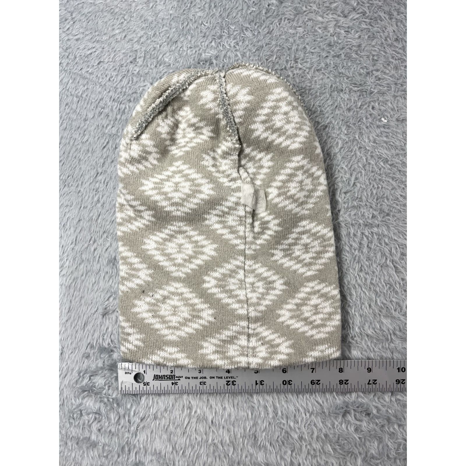 Vintage Beautiful Giant Beanie Toque Mens One Size Gray Geometric Knit Acrylic Pom - Hat/Beanie Mens One Size Gray Geometric Knit Acrylic Pom Size ONE SIZE - 7 Thumbnail