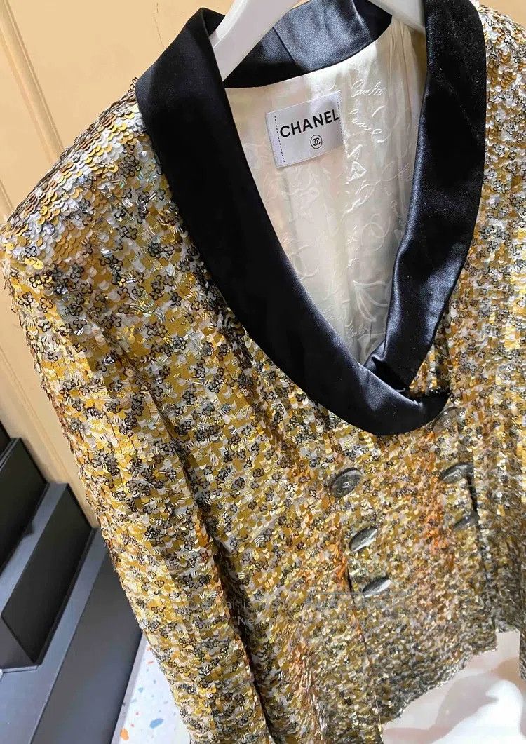Chanel Chanel 17a Metropolitan Gold Sequin Green Collar Double-br Size M / US 6-8 / IT 42-44 - 7 Thumbnail