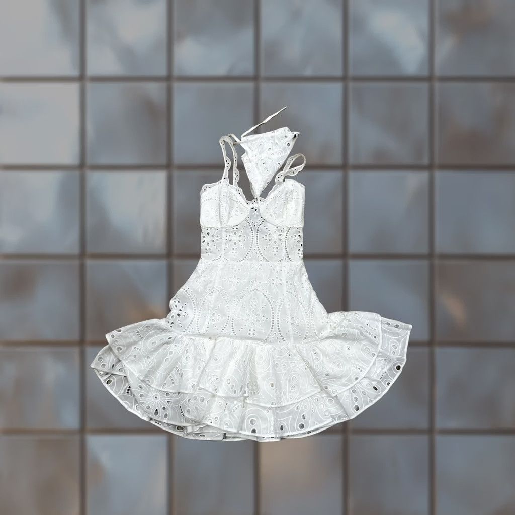 Vintage Charo Ruiz Ibiza White Eyelet Dress Lace Straps Ruffle Hem XS Mini Size XS / US 0-2 / IT 36-38 - 1 Thumbnail