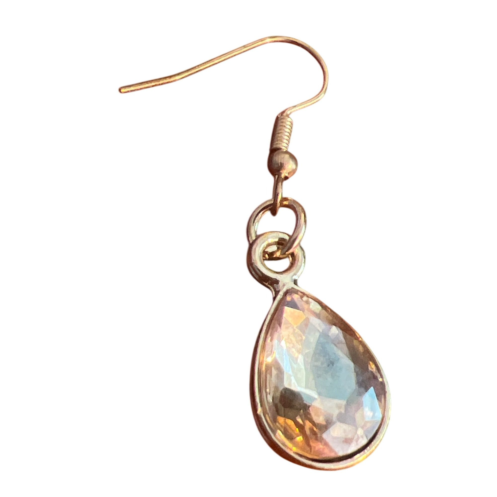 Other Gold Tone Teardrop Champagne Crystal Dangle Earrings Hooks F Size ONE SIZE - 2 Thumbnail