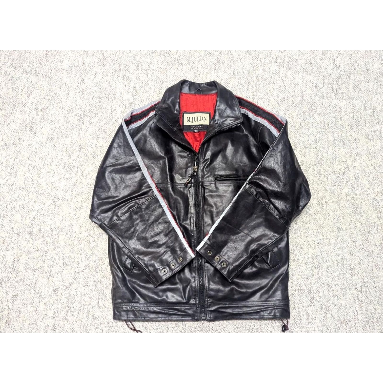 Vintage VINTAGE Wilsons leather jacket Mens L 44 black motorcycle jacket 1990s Y2K racing loose fit 44in Chest Size US L / EU 52-54 / 3 - 2 Thumbnail