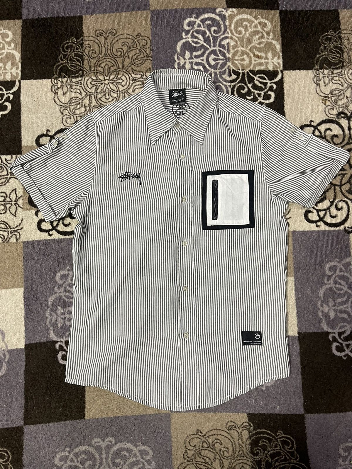 Stussy × Vintage Vintage STUSSY Single Pocket Hickory Stripes Button Up Shirt Size US M / EU 48-50 / 2 - 1 Thumbnail