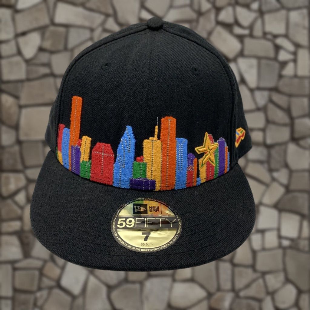 New Era VINTAGE New Era Houston Astros City Skyline Fitted Hat 7 Black 100% Wool Sports Mens Size ONE SIZE - 1 Thumbnail